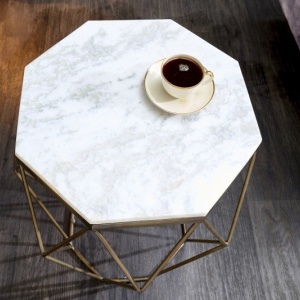 Masuta laterala design minimalist Diamond 50cm, marmura alba - Img 4