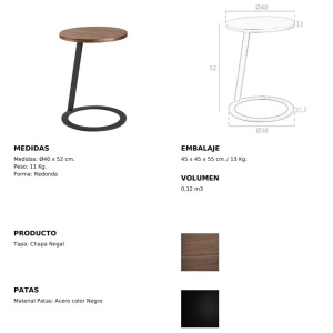 Masuta laterala moderna design LUX Wood and Black, 38cm - Img 6