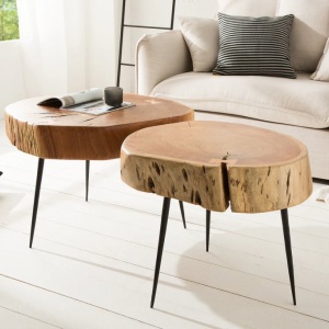 Masuta living cu trei picioare si blat din lemn de salcam, Goa II 60cm A-36558 VC - Img 4