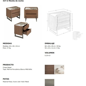 Noptiera 2 sertare deosebita design LUX Walnut-Marble - Img 12