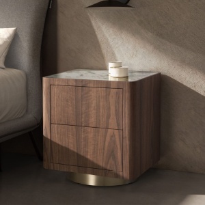 Noptiera din furnir de nuc cu blat marmura portelanata Walnut