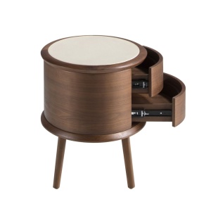 Noptiera LUX din lemn furniruit si piele Walnut - Img 3