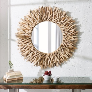 Oglinda decorativa rustica cu rama din lemn de tec Riverside 80cm A-36577 VC - Img 3