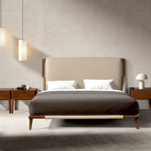 Pat dublu tapitat design LUX din lemn si piele sintetica Mink 180x200cm - Img 9