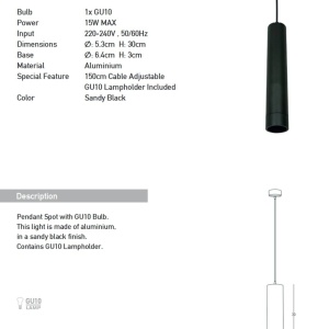 Pendul cu Spot stil minimalist GU10 Tube negru 155238 universul-luminii.ro