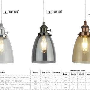Pendul design modern Pendants fumuriu 1921-1BC SRT 60568 universul-luminii.ro