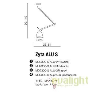 Pendul directionabil design modern ZYTA S ALU alb - Img 3