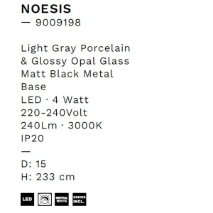 Pendul LED decorativ portelan gri deschis, sticla alb, NOESIS 168268 universul-luminii.ro