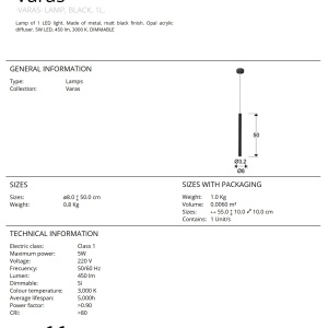 Pendul LED dimabil design modern minimalist Varas negru SV-373067 - Img 5