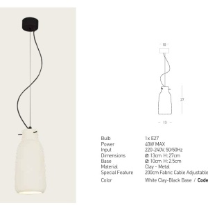 Pendul, Lustra suspendata 1XE27 Indi alb 13cm - Img 3