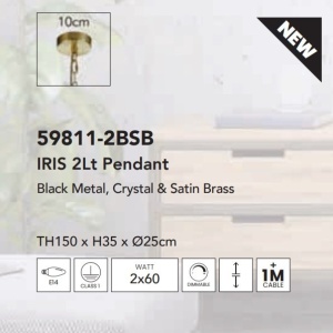 Pendul, Lustra suspendata eleganta cu cristale Iris 2Lt 221418 universul-luminii.ro