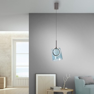 Pendul modern LED 3000K, inaltime reglabila, sticla, albastru, Zula - Img 5