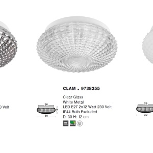 Plafoniera baie moderna 30cm IP44 Clam sticla clara NVL-9738255 76548 universul-luminii.ro