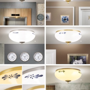 Plafoniera clasica Landhaus 28cm alama satin/ sticla champagne decor verde 200158 universul-luminii.ro