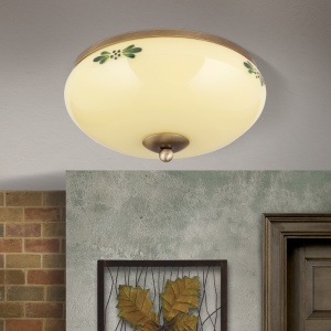 Plafoniera clasica Landhaus 28cm alama satin/ sticla champagne decor verde 99298 universul-luminii.ro