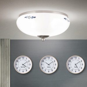 Plafoniera clasica Landhaus 28cm crom satin/ sticla opal decor albastru