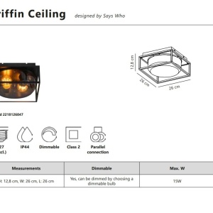 Plafoniera exterior IP44 design modern Griffin Smoked 221188 universul-luminii.ro