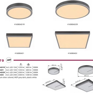 Plafoniera LED aluminiu argintiu, MDF gri DORO 45x45cm 590608 universul-luminii.ro