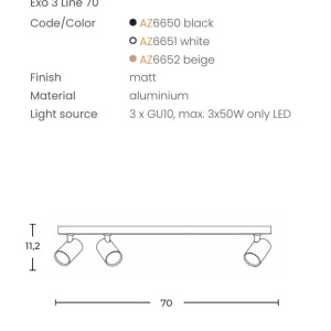 Plafoniera liniara neagra cu 3 spoturi EXO 3, 70cm - Img 4