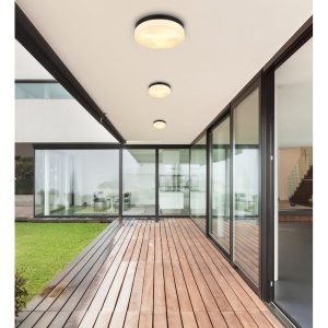 Plafoniera pentru exterior design modern IP44 Vranos negru, opal 30cm 134828 universul-luminii.ro
