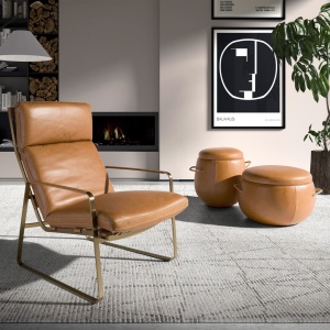 Scaun cu brate LUX design italian Cowhide camel - Img 5