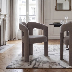 Scaun cu design sculptural tesatura chenille greige ARCH - Img 3