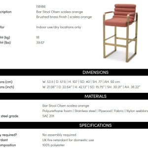 Scaun de bar elegant design LUX Olsen, scalea orange - Img 2