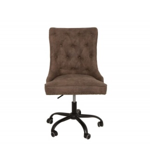 Scaun de birou elegant Victorian, microfibra maro vintage