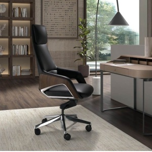 Scaun de birou modern piele sintetica si furnir de nuc Black