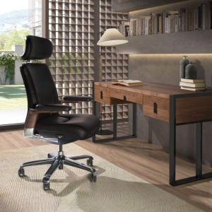 Scaun de birou modern piele sintetica si furnir de nuc Black - Img 8