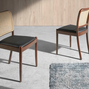Scaun design LUX din lemn cu spatar de rattan Walnut AC 4094-WD1582 - Img 5