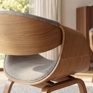 Scaun design scandinav, Lemn de frasin, textil gri texturat ORGANIC - Img 2