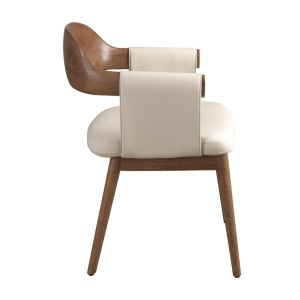 Scaun dining imitatie de piele crem si lemn Walnut - Img 3