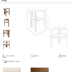 Scaun dining material textil alb-galbui si lemn Off-white - Img 6
