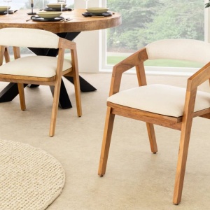 Scaun dining material textil gri deschis si lemn MAMMUT - Img 2