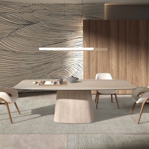 Scaun modern design italian, Lemn, Tesatura, Beige - Img 9