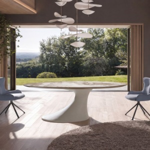 Scaun modern pivotant din material textil albastru - Img 7