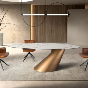 Scaun pivotant design LUX, Piele sintetica, Cognac brown - Img 7