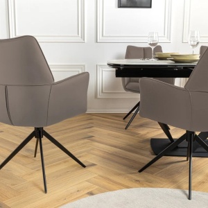 Scaun pivotant modern, Piele Naturala, Maro, PAPILLON - Img 2