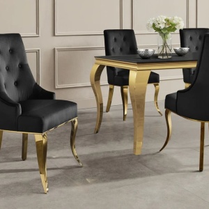 Set 2 scaune Modern Barock, auriu/ catifea neagra - Img 2