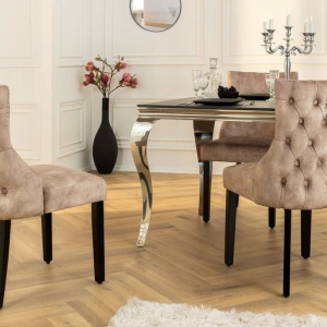 Set 2 scaune Stil Baroc, Catifea, Bej, Lemn, Negru, CASTLE DELUXE - Img 2