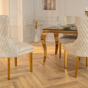 Set 2 scaune Stil Baroc, Catifea, Bej, Metal, Auriu, Castle - Img 10