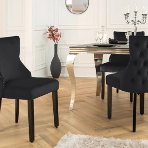 Set 2 scaune Stil Baroc, Catifea, Lemn, Negru, CASTLE DELUXE - Img 5