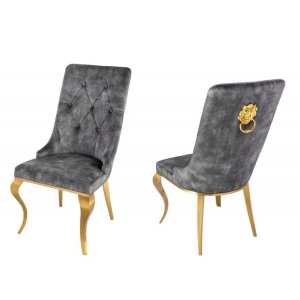 Set 2 scaune stil baroc Modern Barock, gri/ auriu