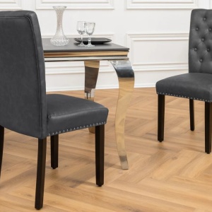 Set 2 scaune Stil Baroc, Piele Sintetica, Negru Vintage, CASTLE - Img 5