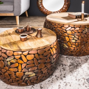 Set de 2 masute design unicat Stone Mosaic, cupru A-41432 VC - Img 7