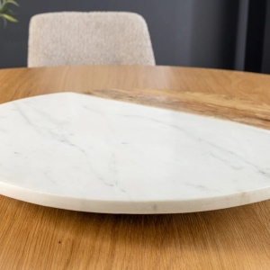 Set de 2 placi turnante, Farfurii decorative, Marmura alba, Lemn, SERVANT 50cm - Img 10