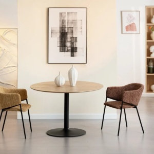 Set de 2 scaune aspect retro, Metal Negru, Chenille Galben, NOBLESSE A-47580 VC - Img 4