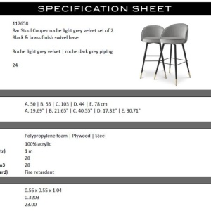 Set de 2 scaune de bar pivotante, design LUX, Bar Stool Cooper gri deschis - Img 7