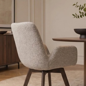 Set de 2 scaune pivotante, Lemn de stejar, textil boucle taupe BALTIC - Img 7